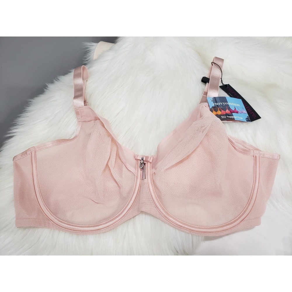 NEW Curvy Couture Bra Womens 38DDD Style 1311 BLUSH Sheer Mesh Underwire